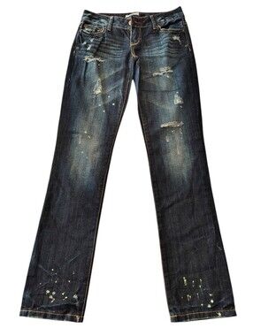 Vintage Aeropostale 100% Cotton Distressed Blue Denim Bayla Paint Jeans Size 00R